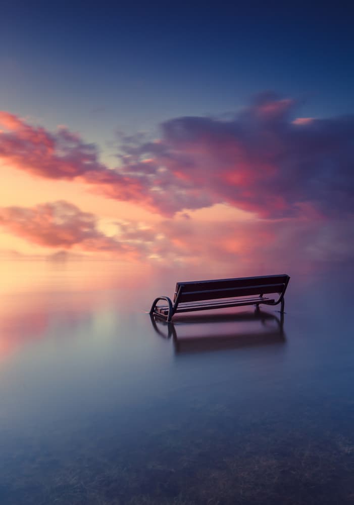 Sunset Bench Reflection by Wojciech Łączkowski — canvas wall art