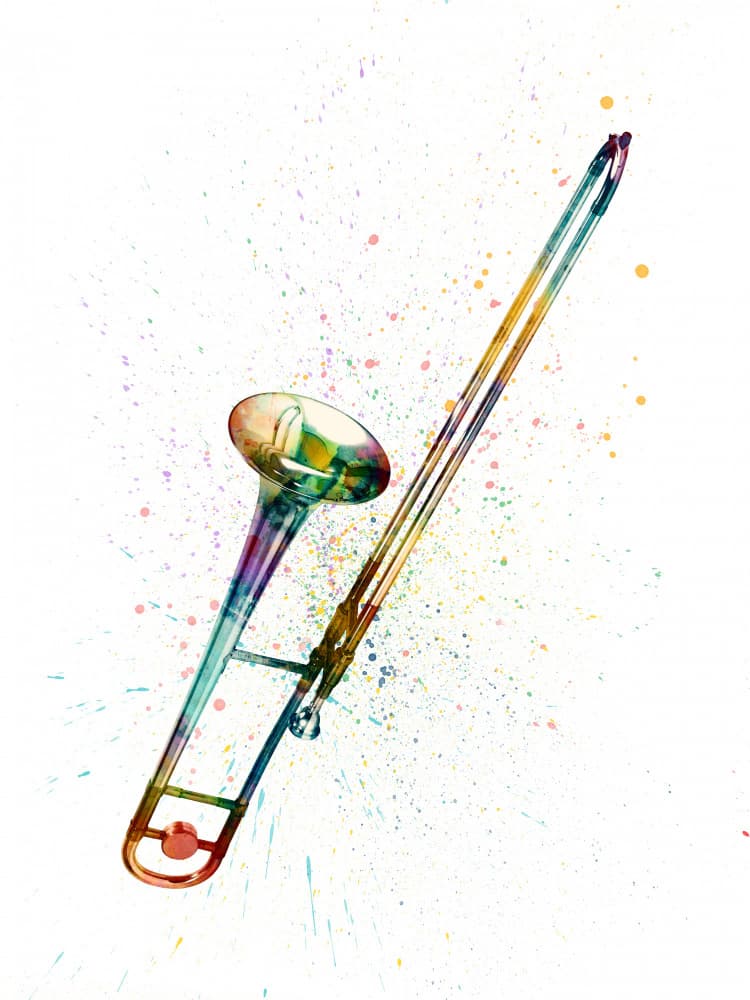 Colorful Trombone Splash by Michael Tompsett — canvas wall art