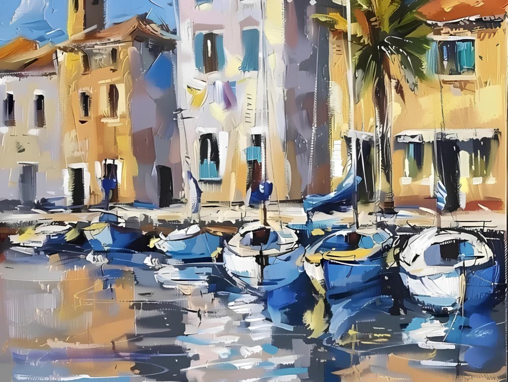 Vibrant Coastal Harbor by Avanesova Elena — canvas wall art