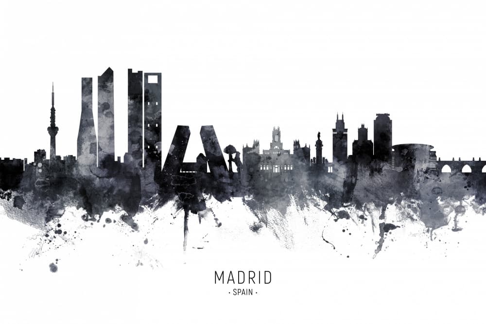 Madrid Watercolor Skyline by Michael Tompsett — canvas wall art