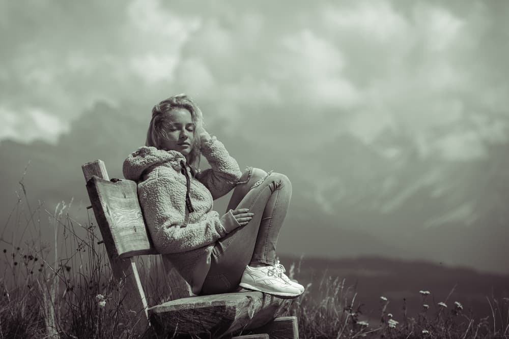 Pensive Woman Outdoor Bench by Rostovskiy Anton — canvas wall art