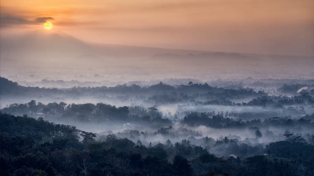 Misty Borobudur Sunrise by Ricardo Gayan — canvas wall art