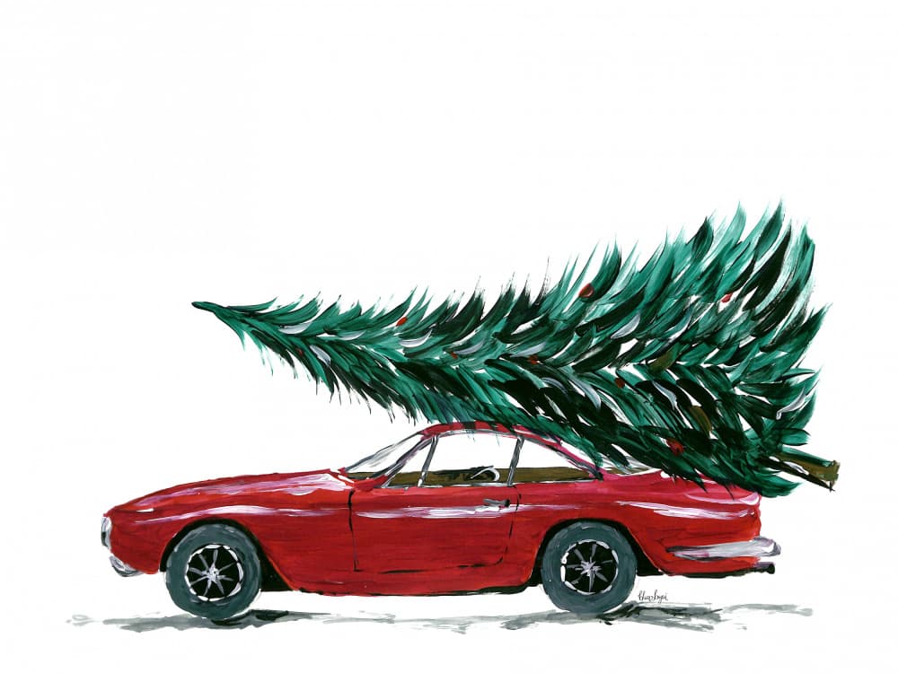 Vintage Christmas Tree Drive by Rosana Laiz Blursbyai — canvas wall art