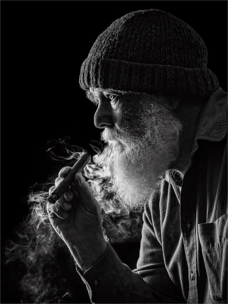 Contemplative Bearded Smoker by Corine Ross — canvas wall art