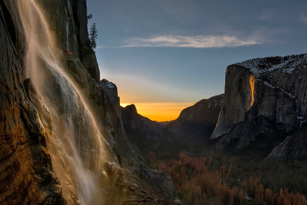 Yosemite Sunset Waterfall by Hua Zhu — canvas wall art