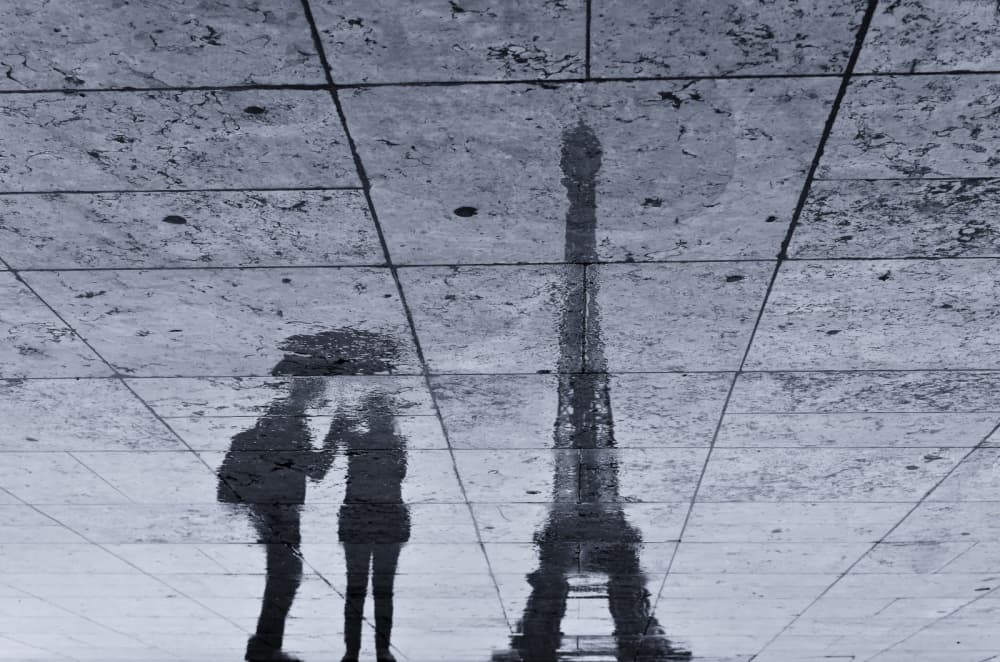 Eiffel Tower Couple Reflection by Philippe-M — canvas wall art