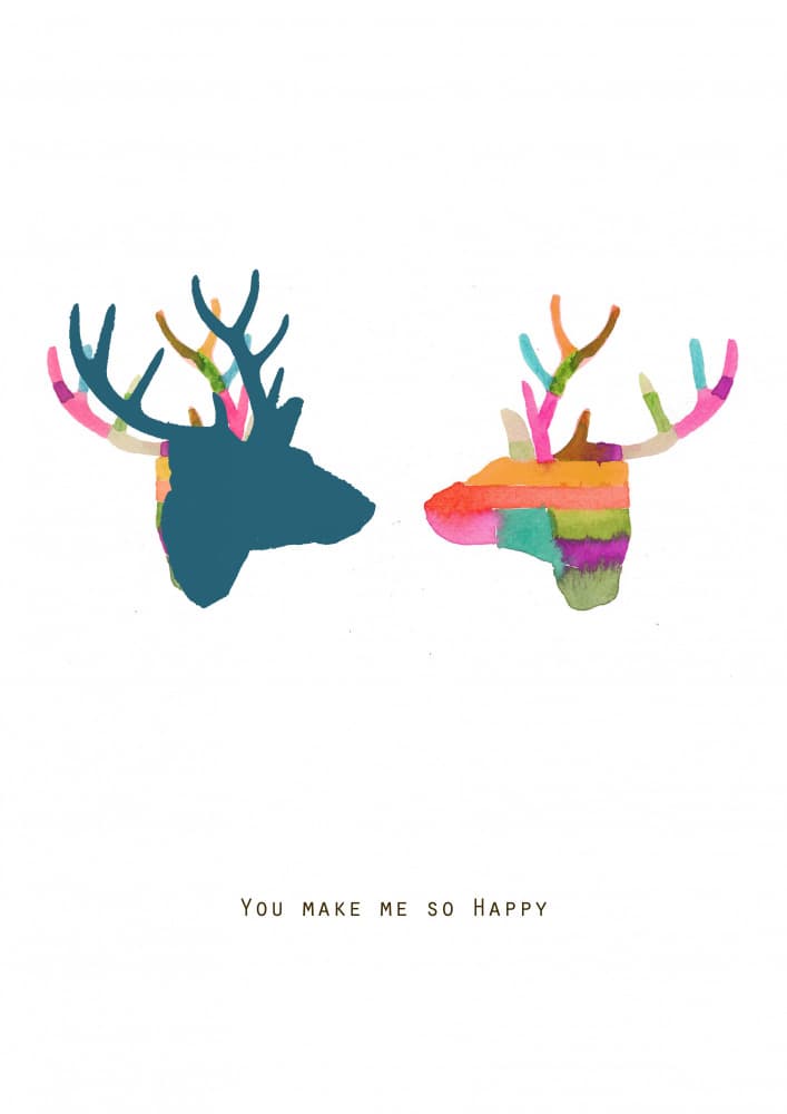 Colorful Deer Love by Louise van Terheijden — canvas wall art
