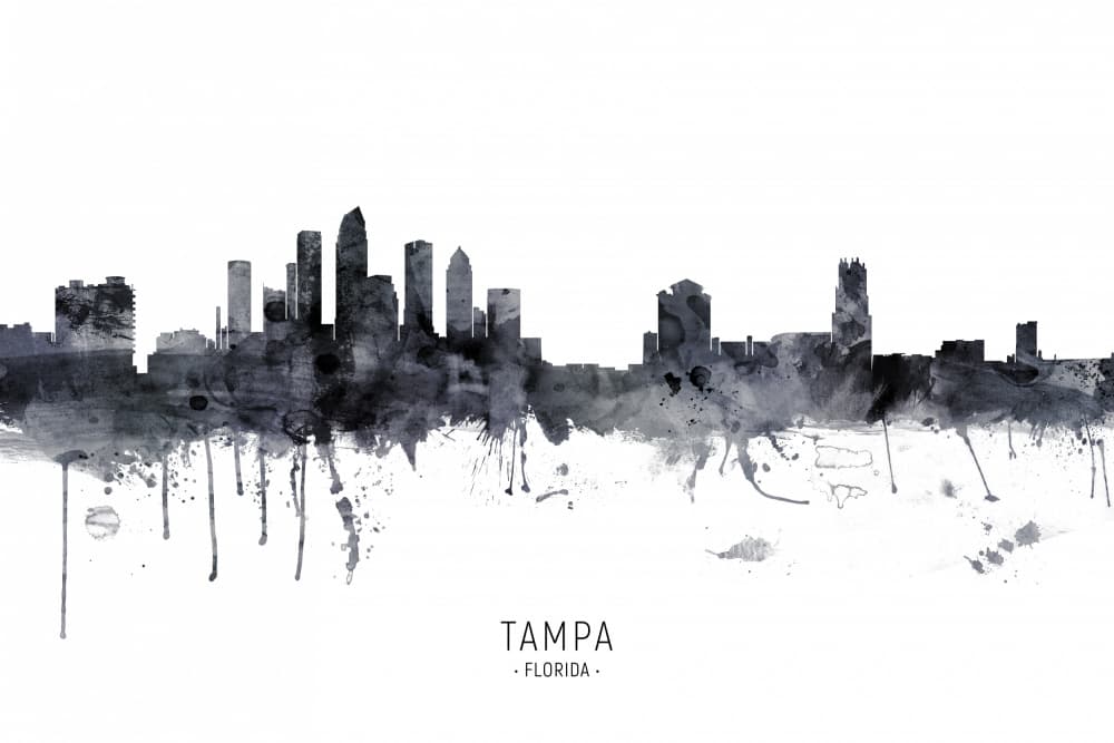 Tampa Watercolor Skyline by Michael Tompsett — canvas wall art