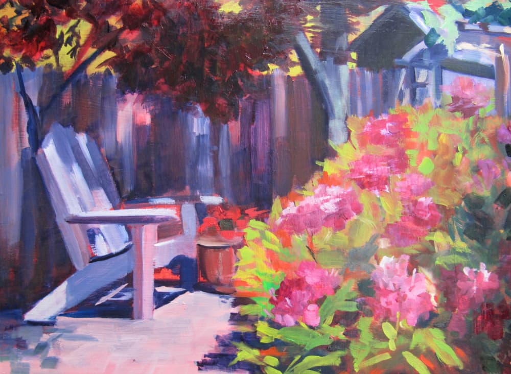 Vibrant Garden Chair by Maxine Shore — canvas wall art