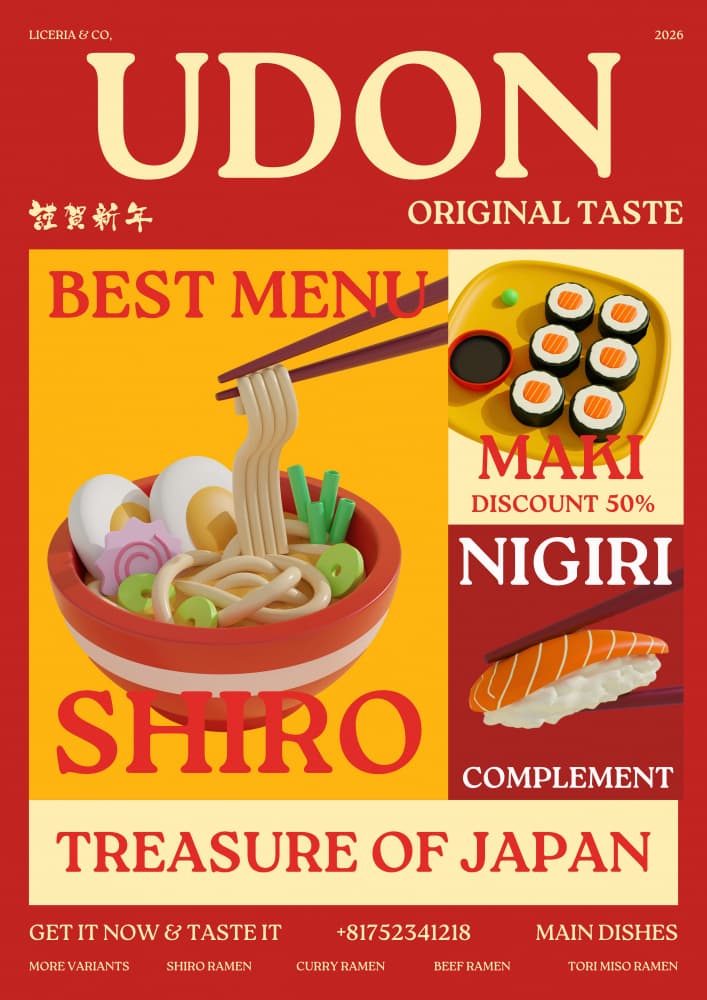Japanese Udon And Sushi by Julia Ramiro — canvas wall art