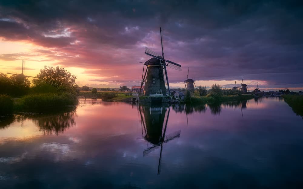 Reflected Windmills Sunset by Jesús M. García — canvas wall art