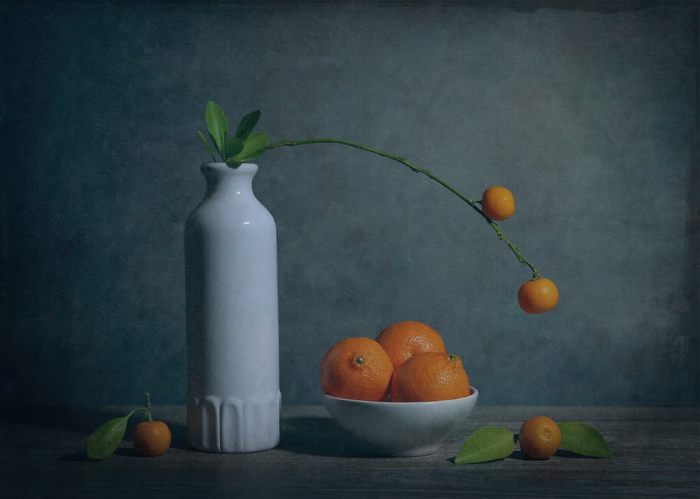 Moody Citrus Still Life by Fangping Zhou — canvas wall art