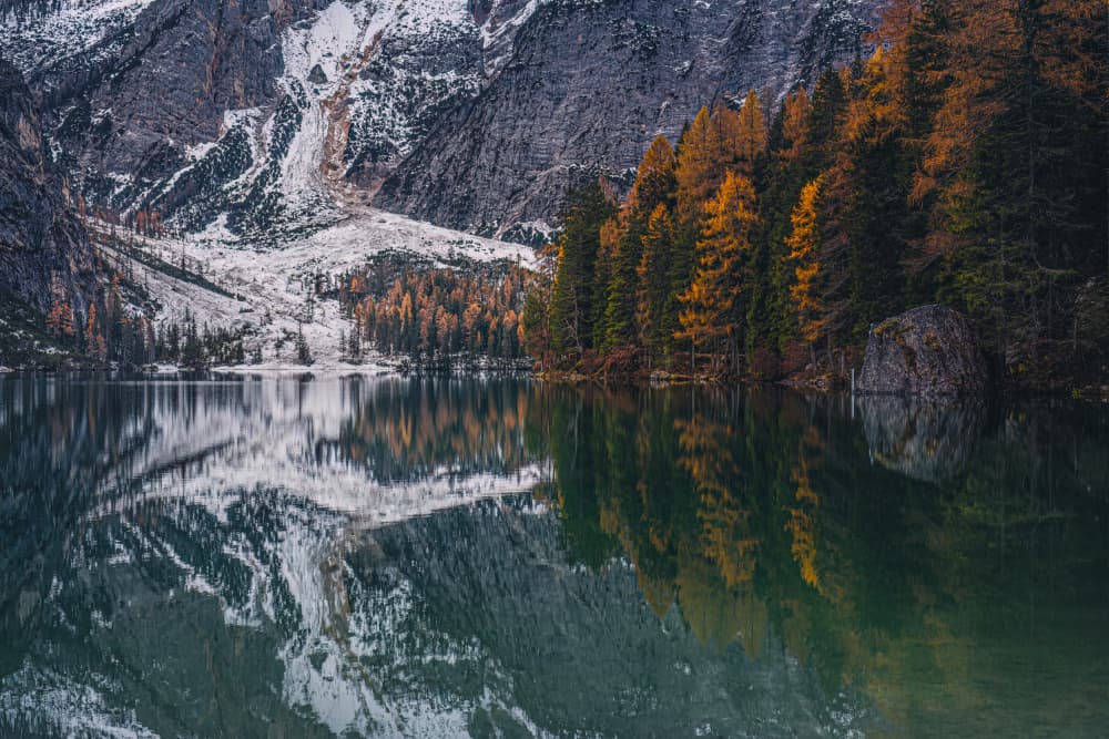 Autumn Mountain Lake Reflections by Marco Tagliarino — canvas wall art