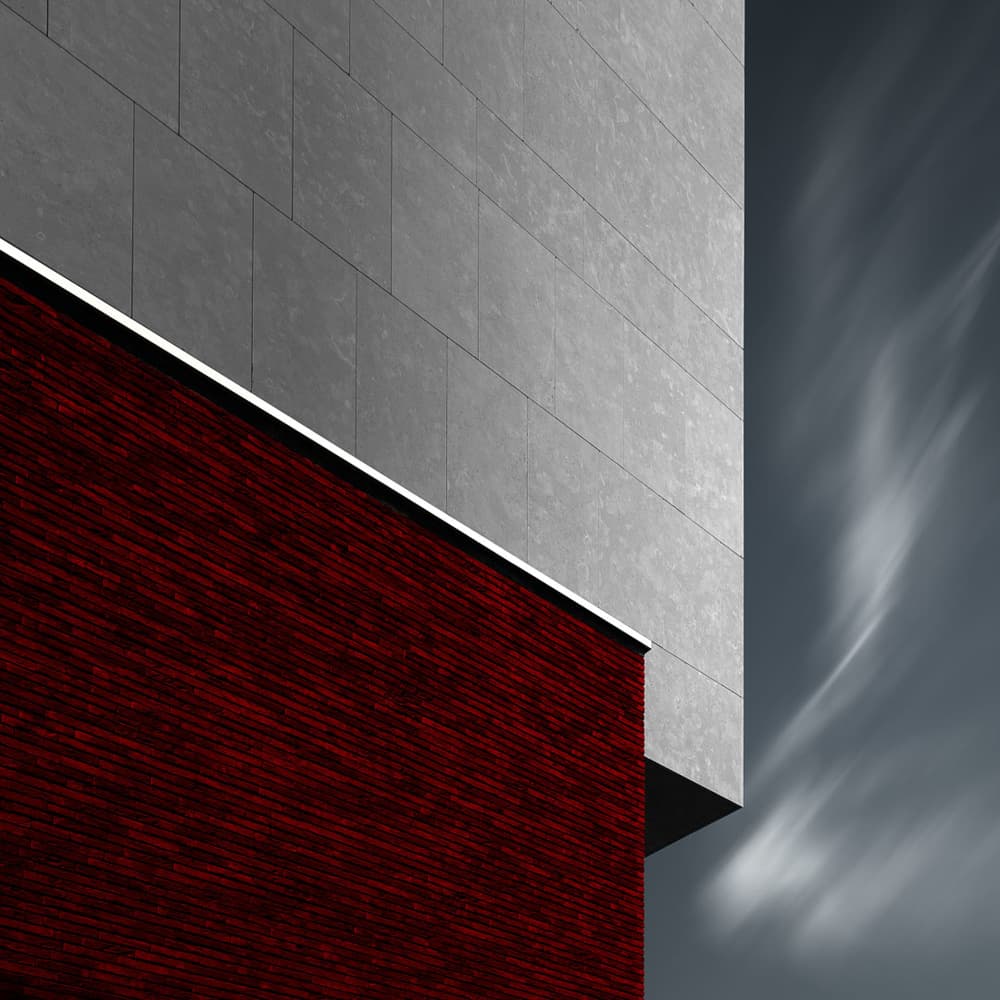 Red Wall Urban Sky by Marc Huybrighs — canvas wall art