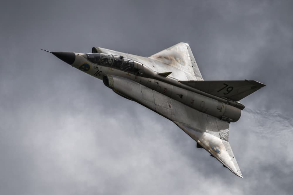 Sleek Delta Fighter by Piotr Wrobel — canvas wall art
