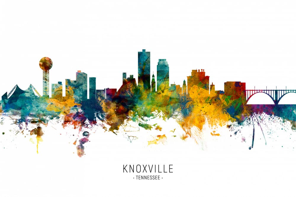 Knoxville Watercolor Skyline by Michael Tompsett — canvas wall art