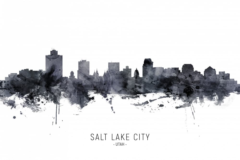 Salt Lake City Watercolor by Michael Tompsett — canvas wall art