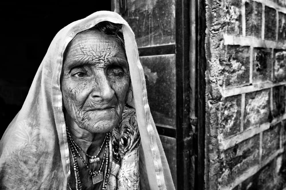 Elderly Indian Woman by Mohammed Alnaser — canvas wall art