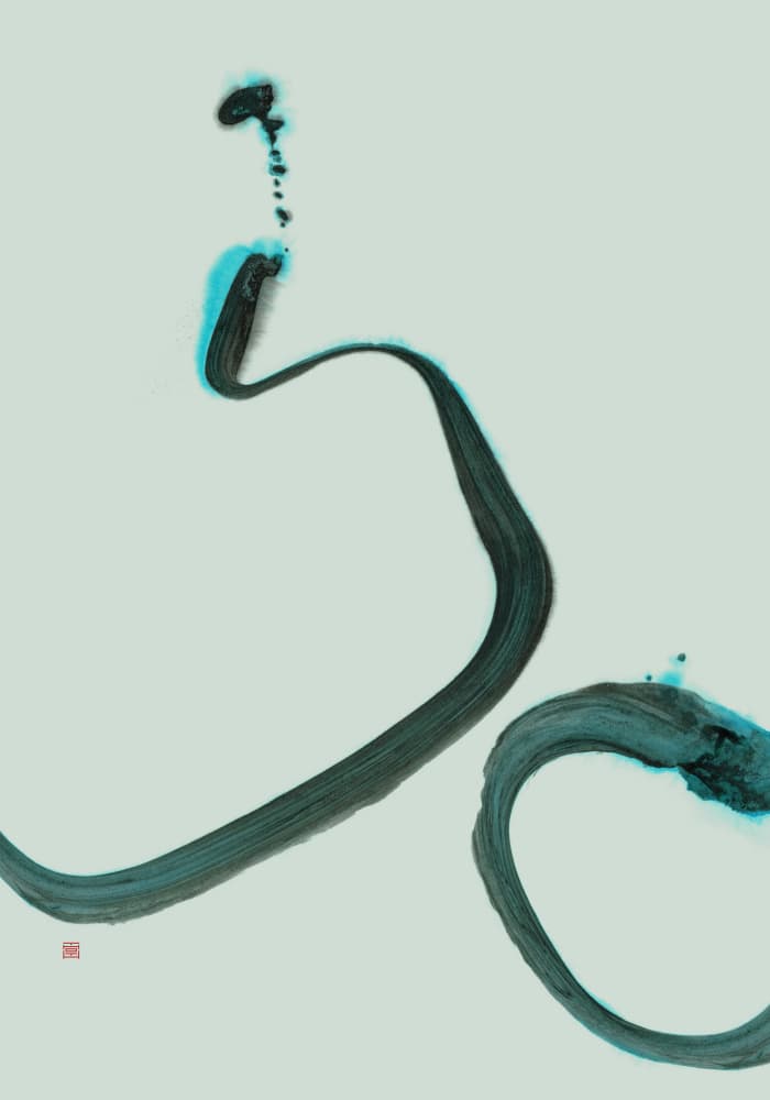 Fluid Teal Ink Strokes by Thoth Adan — canvas wall art