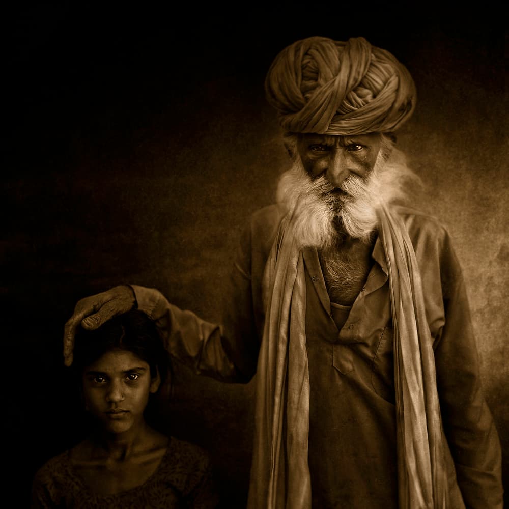 Elder and Child Portrait by Fadhel Almutaghawi — canvas wall art