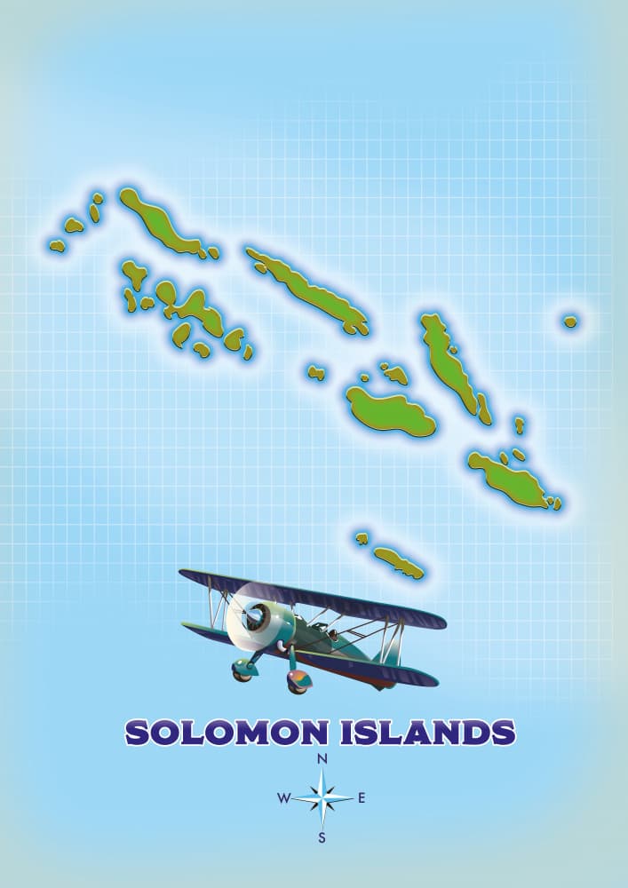 Solomon Islands Biplane Map by Nicholas — canvas wall art
