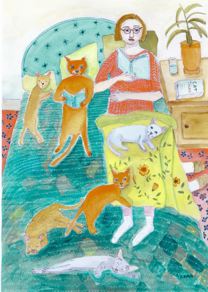 Cozy Reading Cats by Sharyn Bursic — canvas wall art