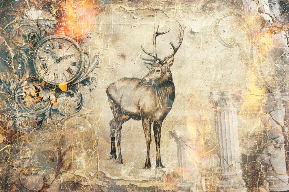 Vintage Stag Clock by Rafal Kulik — canvas wall art