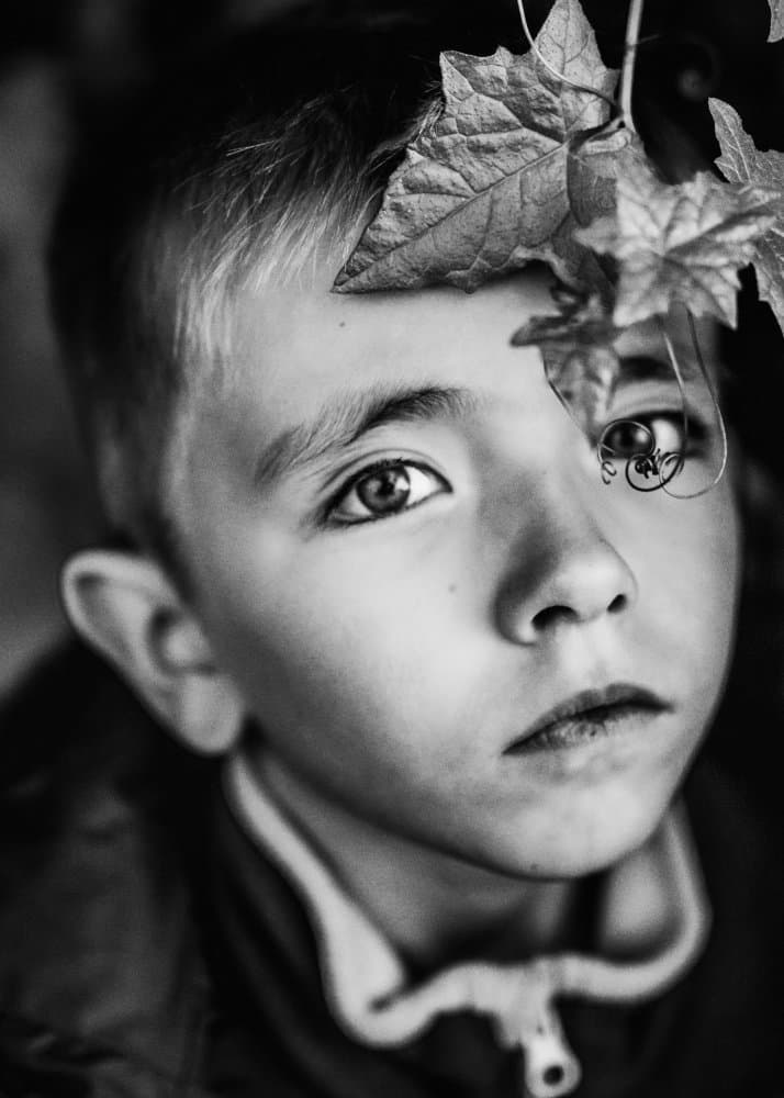 Boy's Autumn Gaze by Olessya Mikhailova — canvas wall art