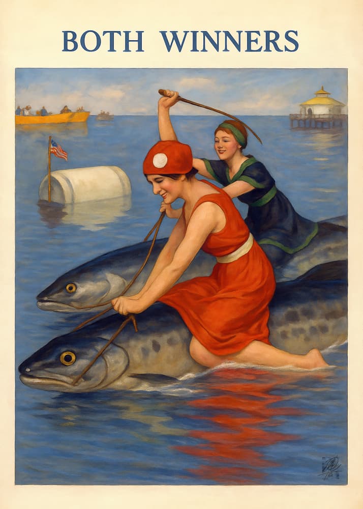 Vintage Fish Riders by Osvaldo Russo — canvas wall art