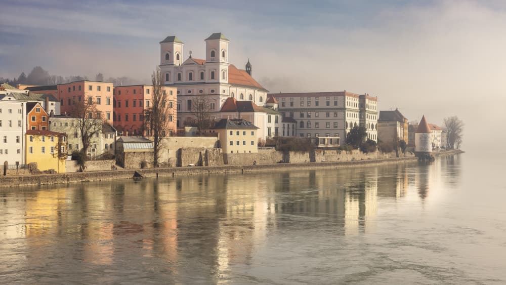 Misty European River City by Hans Repelnig — canvas wall art