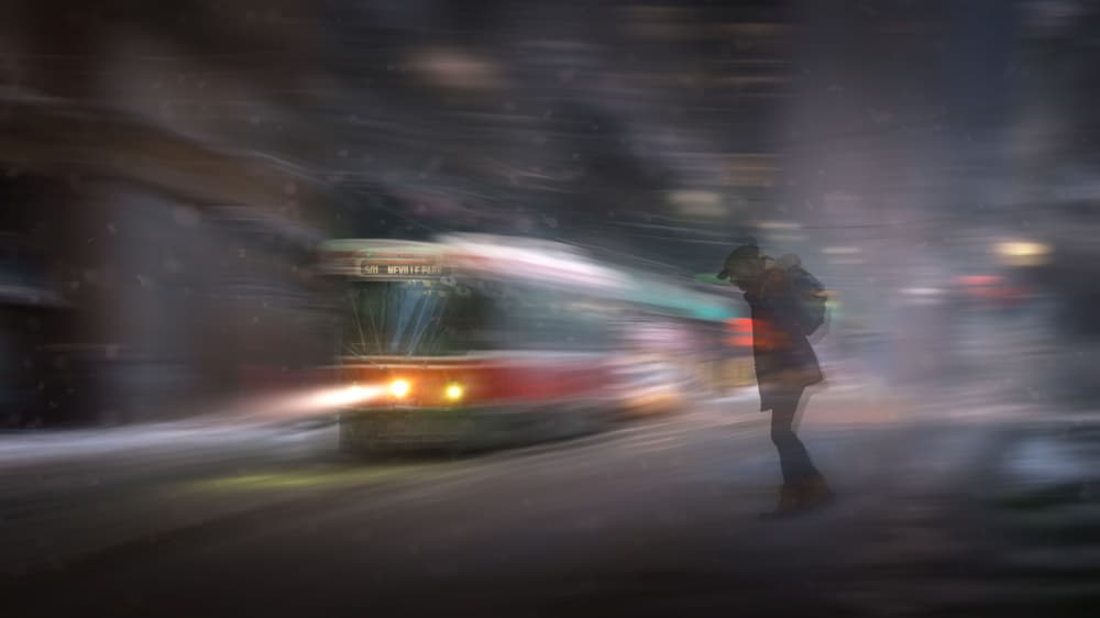 Urban Night Bus Motion by Larry Deng APA — canvas wall art