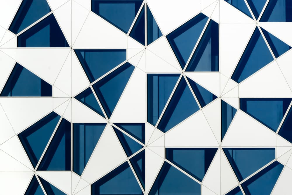 Geometric Blue Facade by Luc Vangindertael (laGrange) — canvas wall art