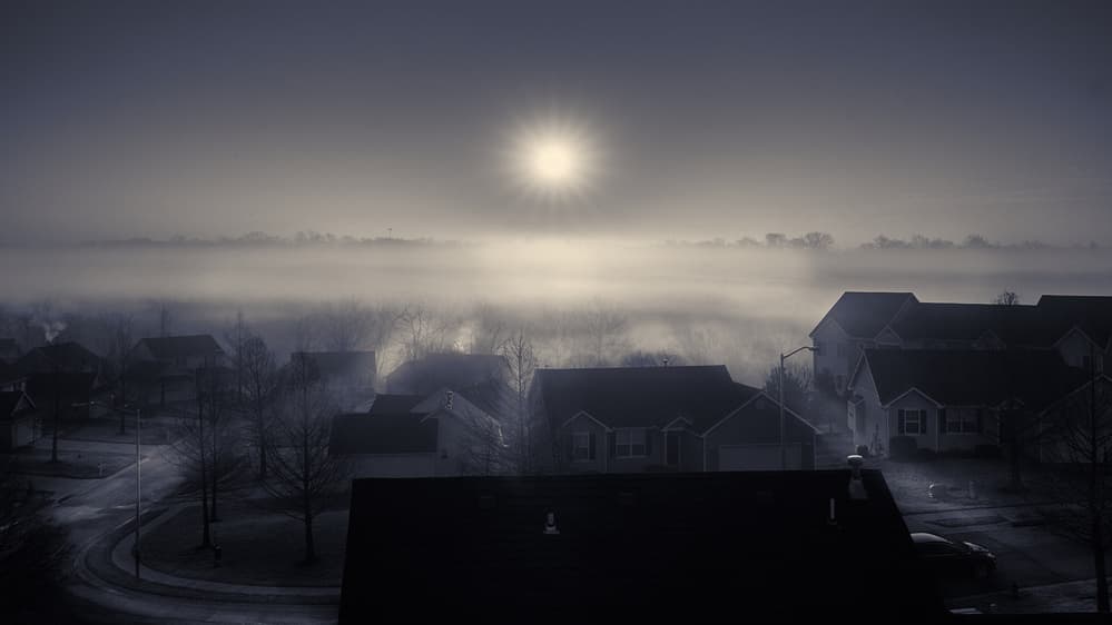 Misty Suburban Sunrise by Like He — canvas wall art