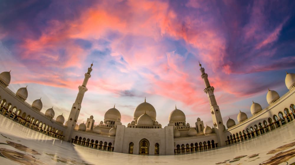 Grand Mosque Sunset Sky by Emil abu milad — canvas wall art