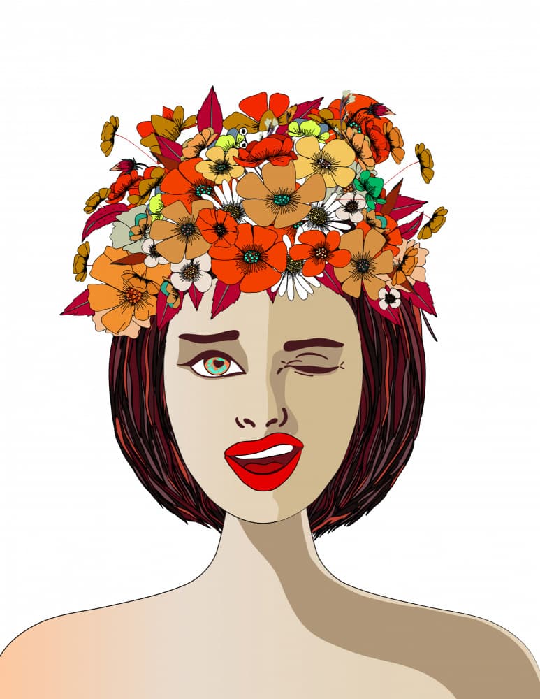 Winking Woman Floral Crown by Nicholas — canvas wall art
