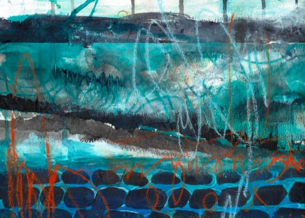 Vibrant Teal Layers by Deb Chaney — canvas wall art