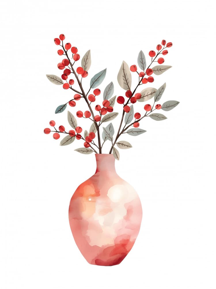Red Berries Pink Vase by Ohkimiko — canvas wall art