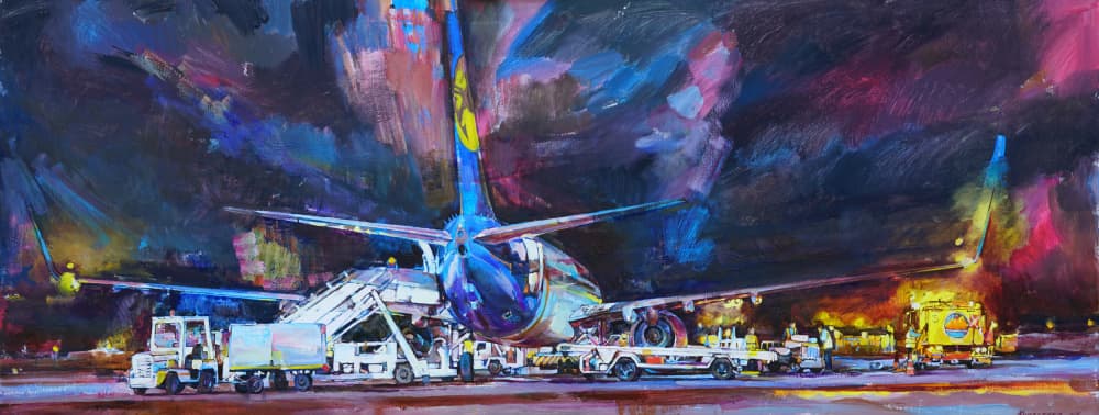 Vibrant Airport Night by Andrii Kutsachenko — canvas wall art