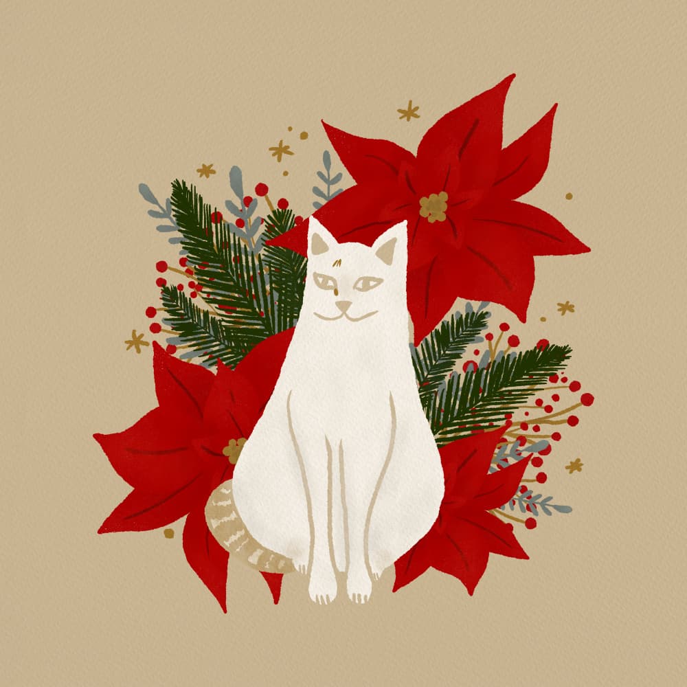 Cozy Christmas Cat by Angela Minca — canvas wall art