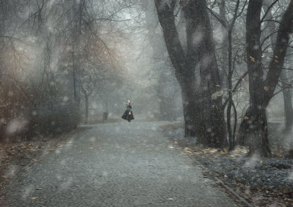 Mysterious Woman in Snow by Ewa Całkosińska-Kajzer — canvas wall art