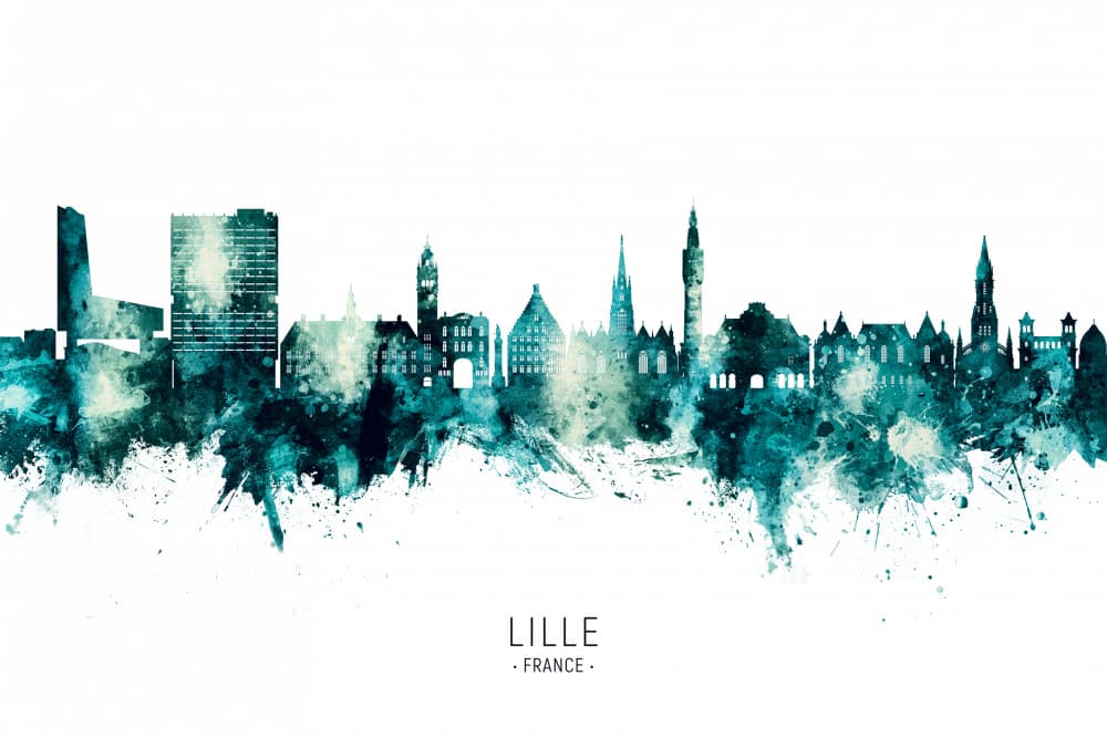 Lille Teal Cityscape by Michael Tompsett — canvas wall art