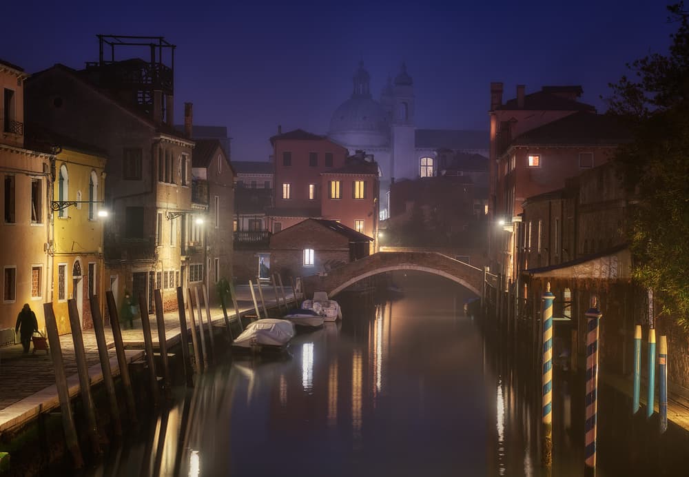 Misty Venice Canal Night by Antoni Figueras — canvas wall art