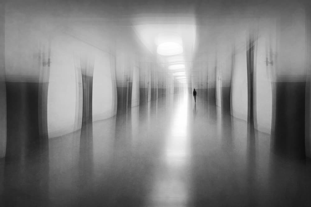 Blurred Hallway Journey by Roswitha Schleicher-Schwarz — canvas wall art