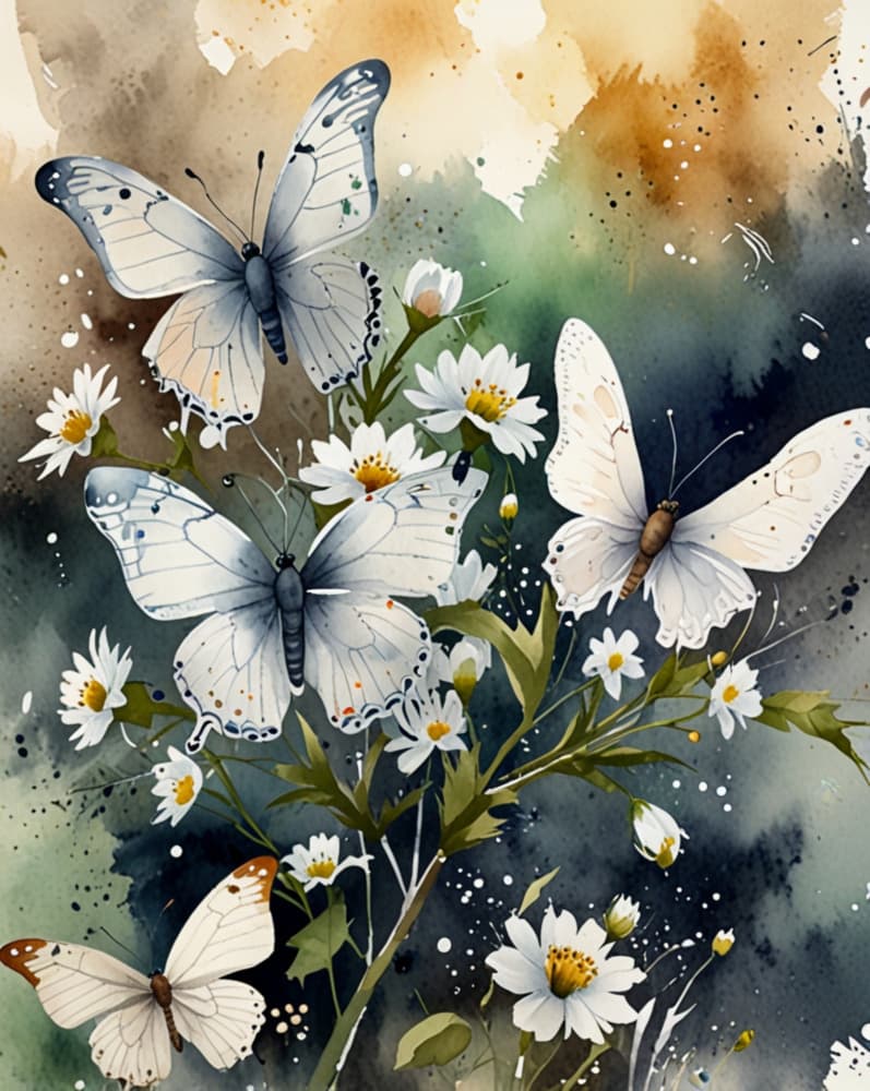 White Butterflies And Daisies by Anda Bieza — canvas wall art