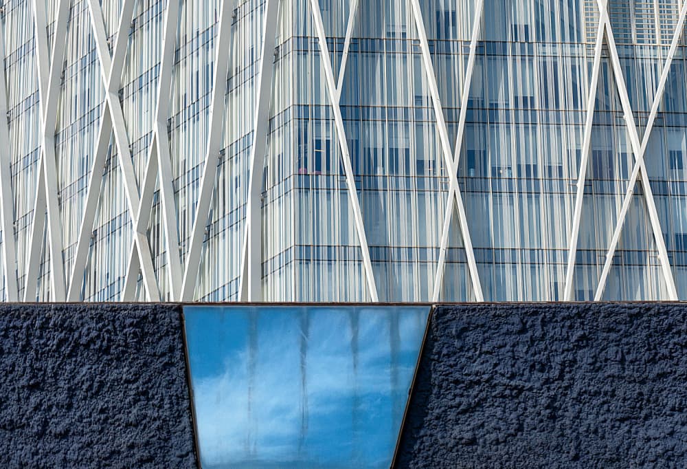 Geometric Blue Facade by Adolfo Urrutia — canvas wall art