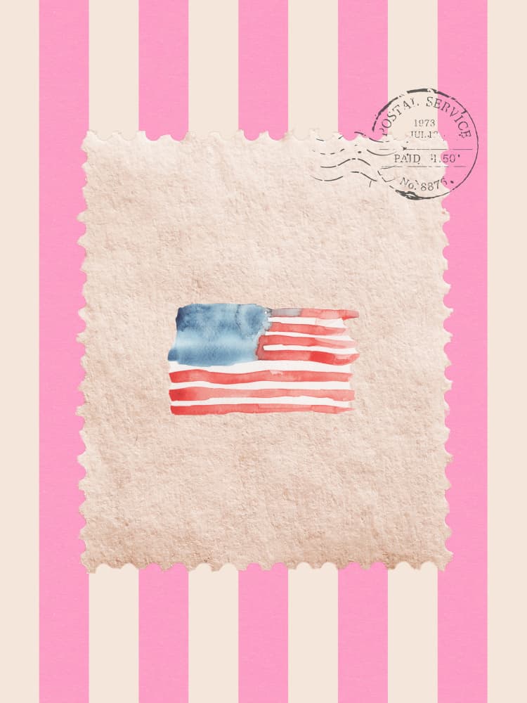 Watercolor American Flag Stamp by Jolly and Dash — canvas wall art