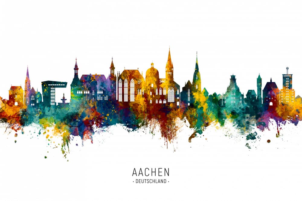 Aachen Watercolor Skyline by Michael Tompsett — canvas wall art