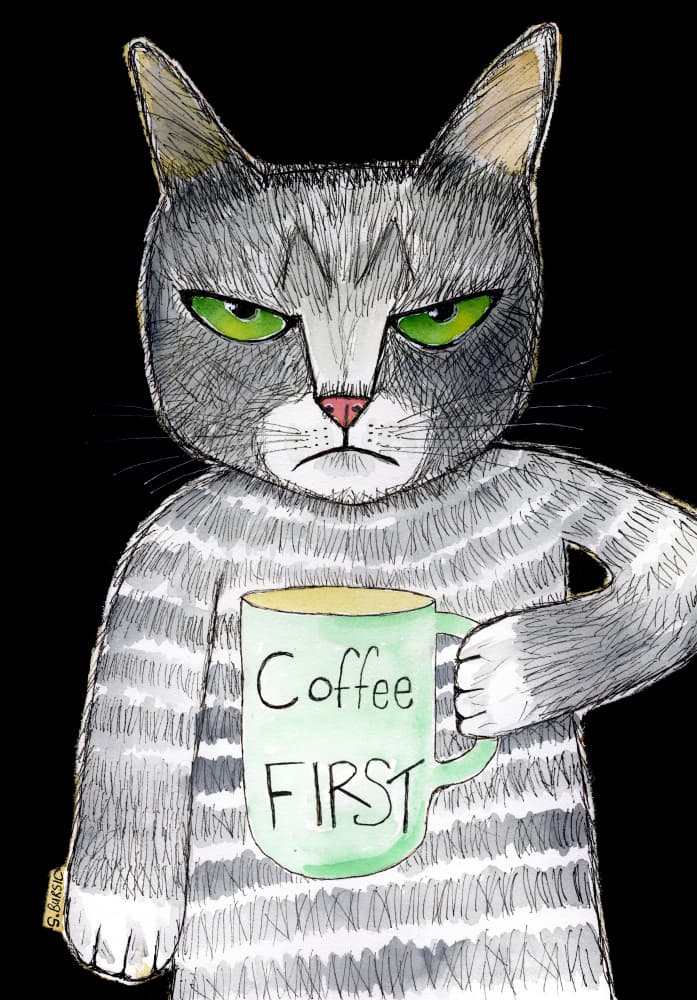 Grumpy Cat Coffee First by Sharyn Bursic — canvas wall art