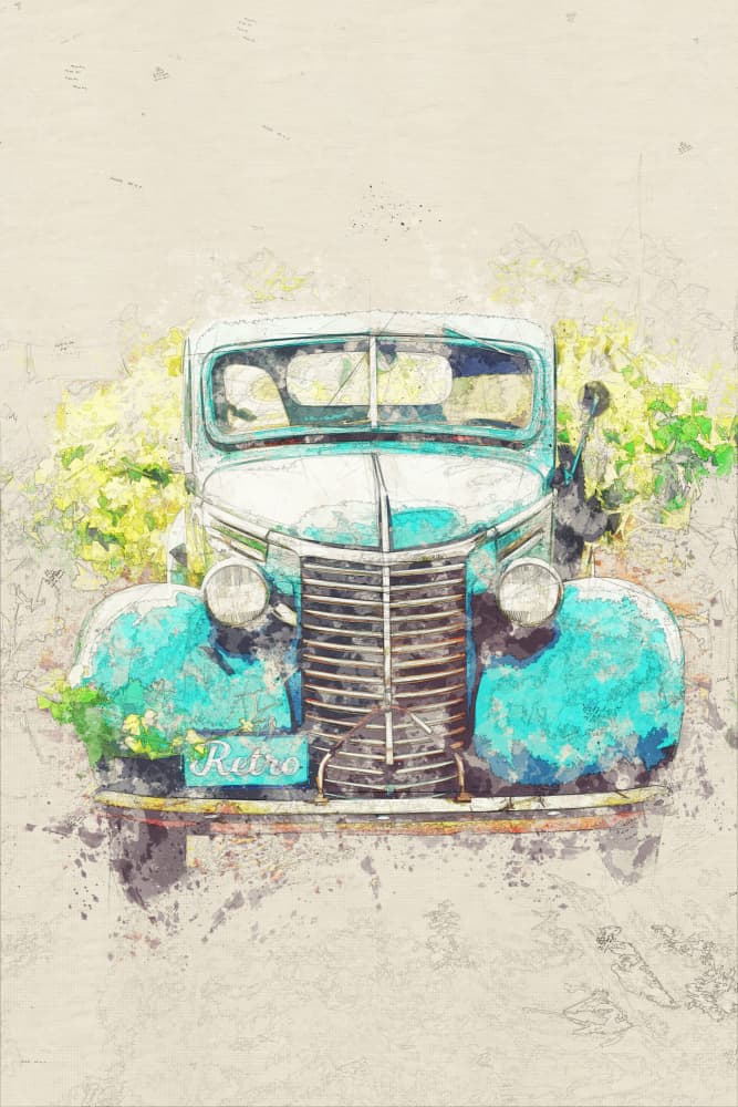 Retro Teal Truck by Lembayung senja studio [Vintage Poster] — canvas wall art