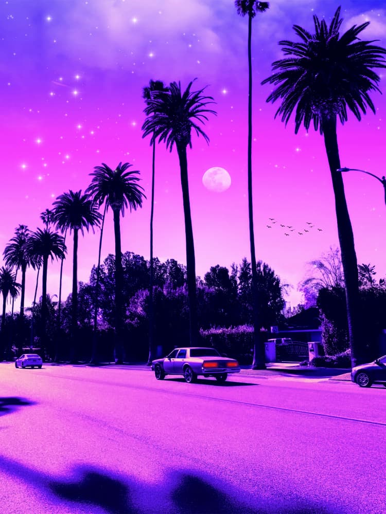 Purple Palm Street Dream by Ritvik takkar — canvas wall art